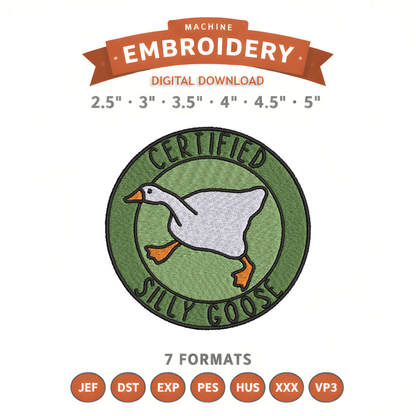 Silly Goose Embroidery Design File | Digital Download | 6 Sizes & 7 Formats Included Threaded Dreams