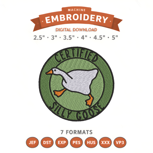 Silly Goose Embroidery Design File | Digital Download | 6 Sizes & 7 Formats Included Threaded Dreams