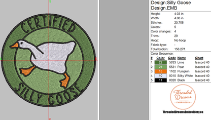 Silly Goose Embroidery Design File | Digital Download | 6 Sizes & 7 Formats Included Threaded Dreams