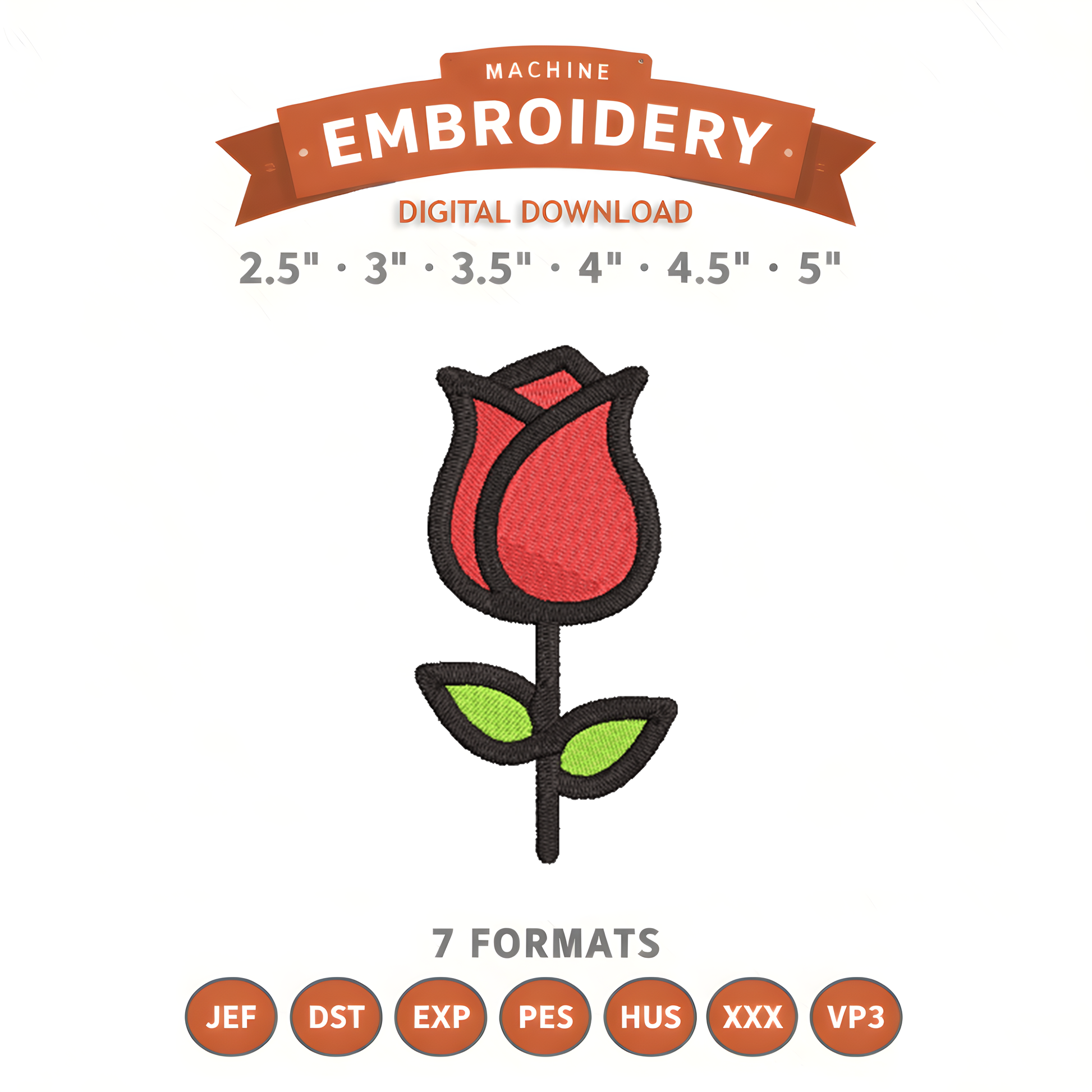 Single Rose Embroidery Design File | Digital Download | 6 Sizes & 7 Formats Included Threaded Dreams