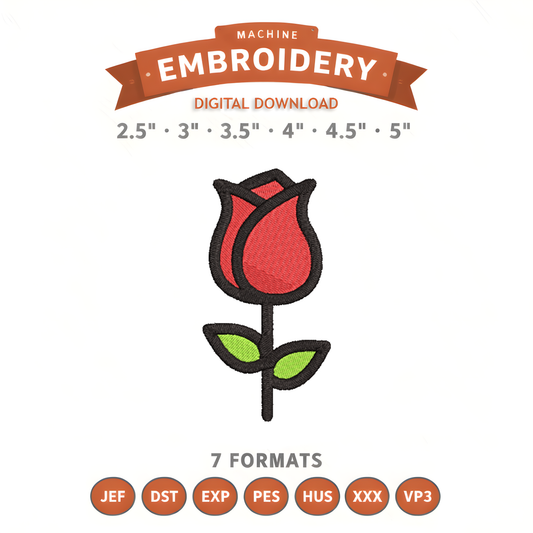 Single Rose Embroidery Design File | Digital Download | 6 Sizes & 7 Formats Included Threaded Dreams