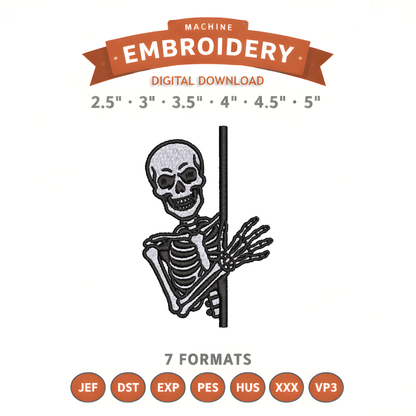 Skeleton Peek Embroidery Design File | Digital Download | 6 Sizes & 7 Formats Included Threaded Dreams
