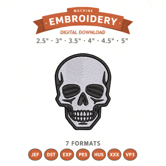 Skull Embroidery Design File | Digital Download | 6 Sizes & 7 Formats Included Threaded Dreams