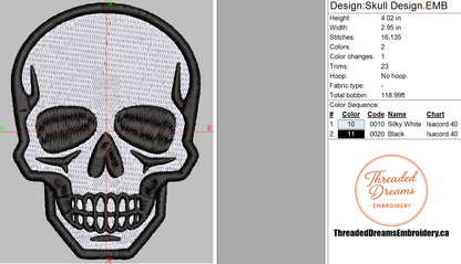 Skull Embroidery Design File | Digital Download | 6 Sizes & 7 Formats Included Threaded Dreams