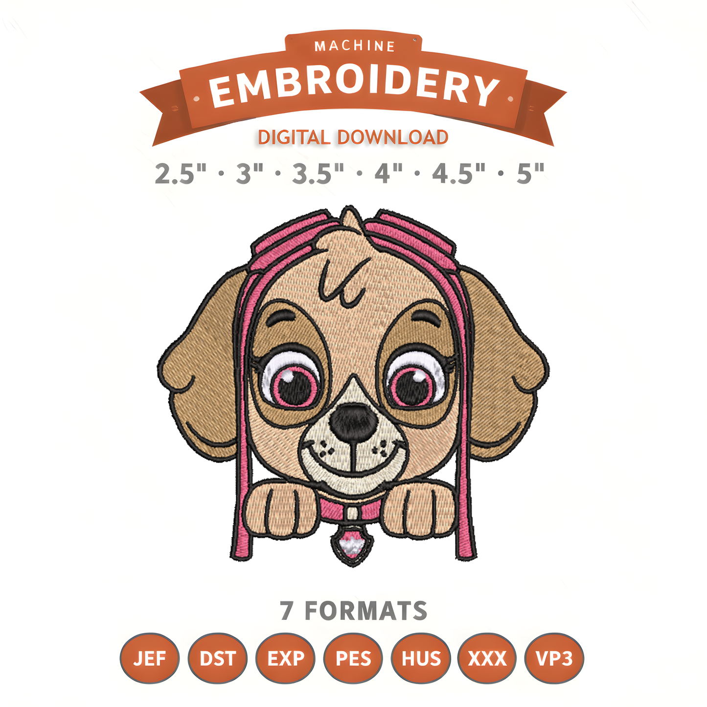 Paw Patrol Skye Embroidery Design File | Digital Download | 6 Sizes & 7 Formats Included Threaded Dreams