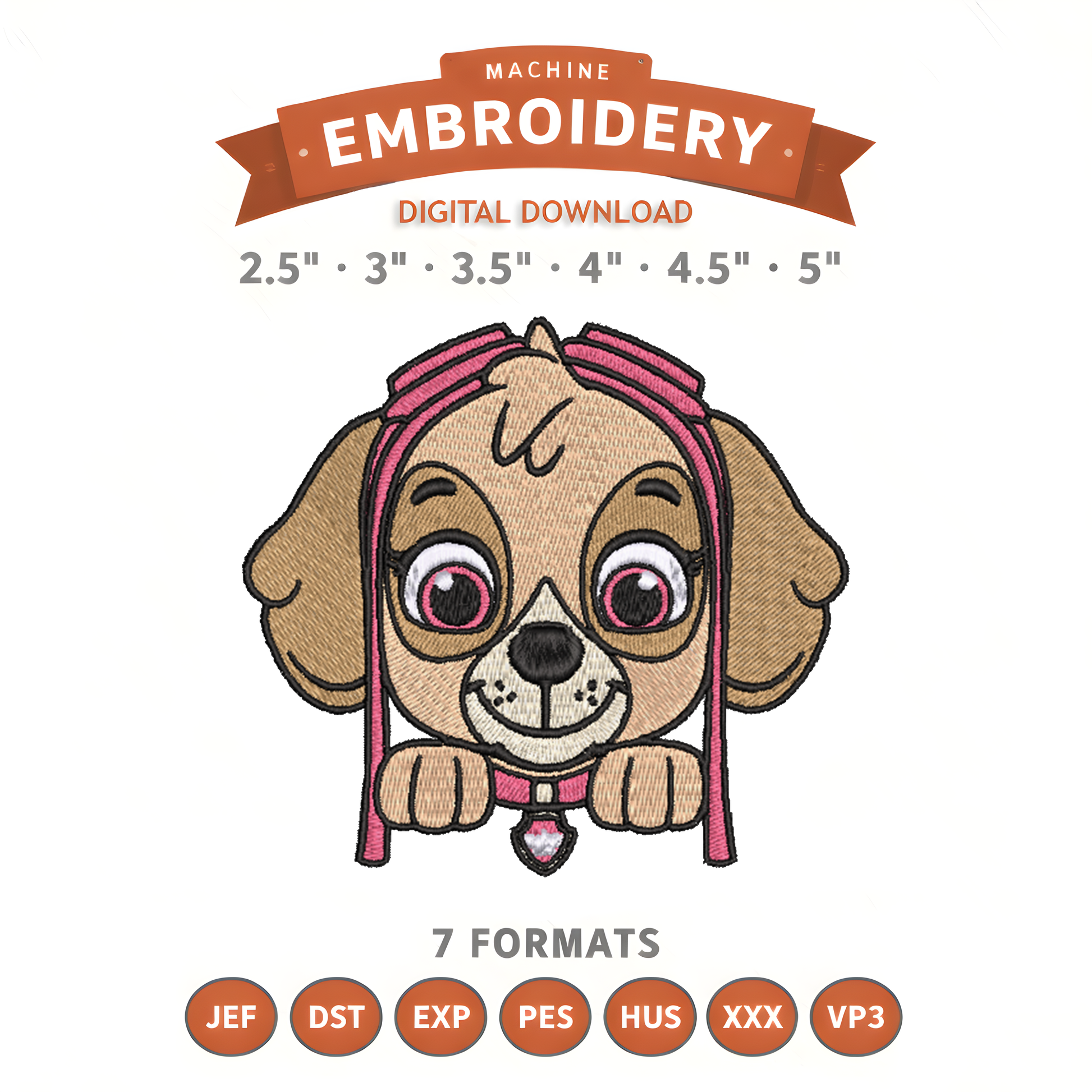 Paw Patrol Skye Embroidery Design File | Digital Download | 6 Sizes & 7 Formats Included Threaded Dreams