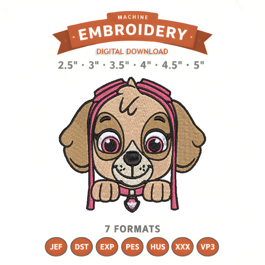 Paw Patrol Skye Embroidery Design File | Digital Download | 6 Sizes & 7 Formats Included Threaded Dreams