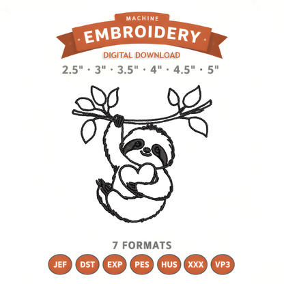 Sloth Outline Embroidery Design File | Digital Download | 6 Sizes & 7 Formats Included Threaded Dreams