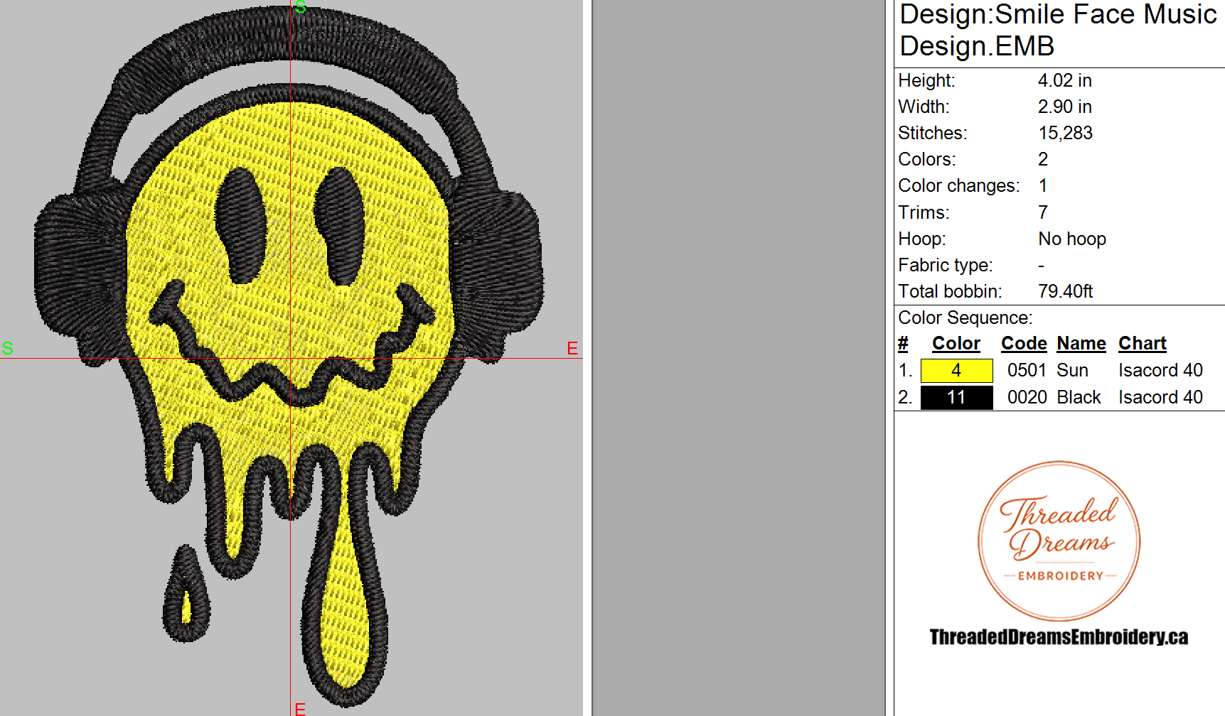 Music Smile Face Embroidery Design File | Digital Download | 6 Sizes & 7 Formats Included Threaded Dreams