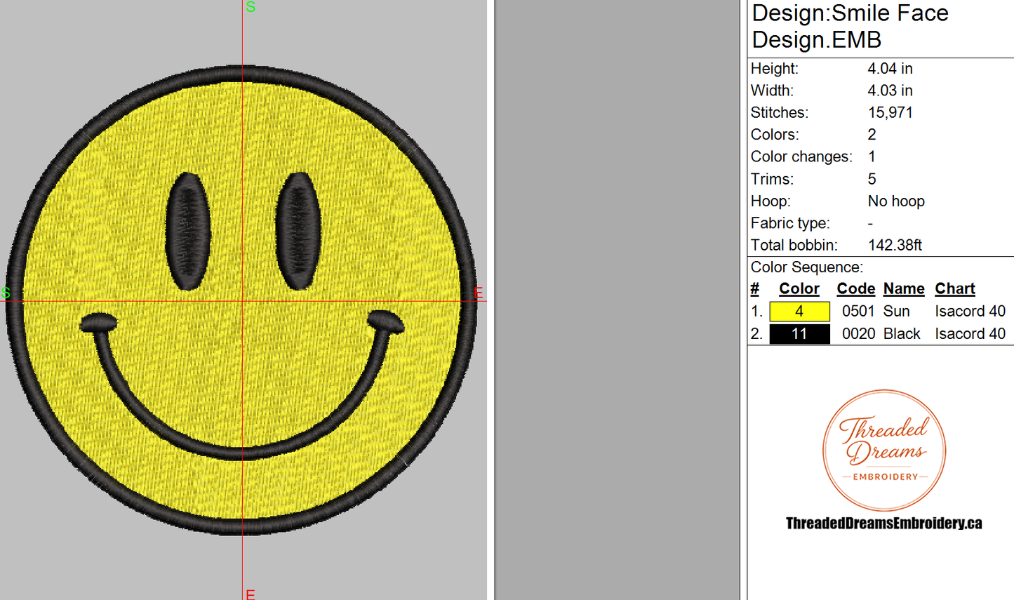 Smile Face Embroidery Design File | Digital Download | 6 Sizes & 7 Formats Included Threaded Dreams