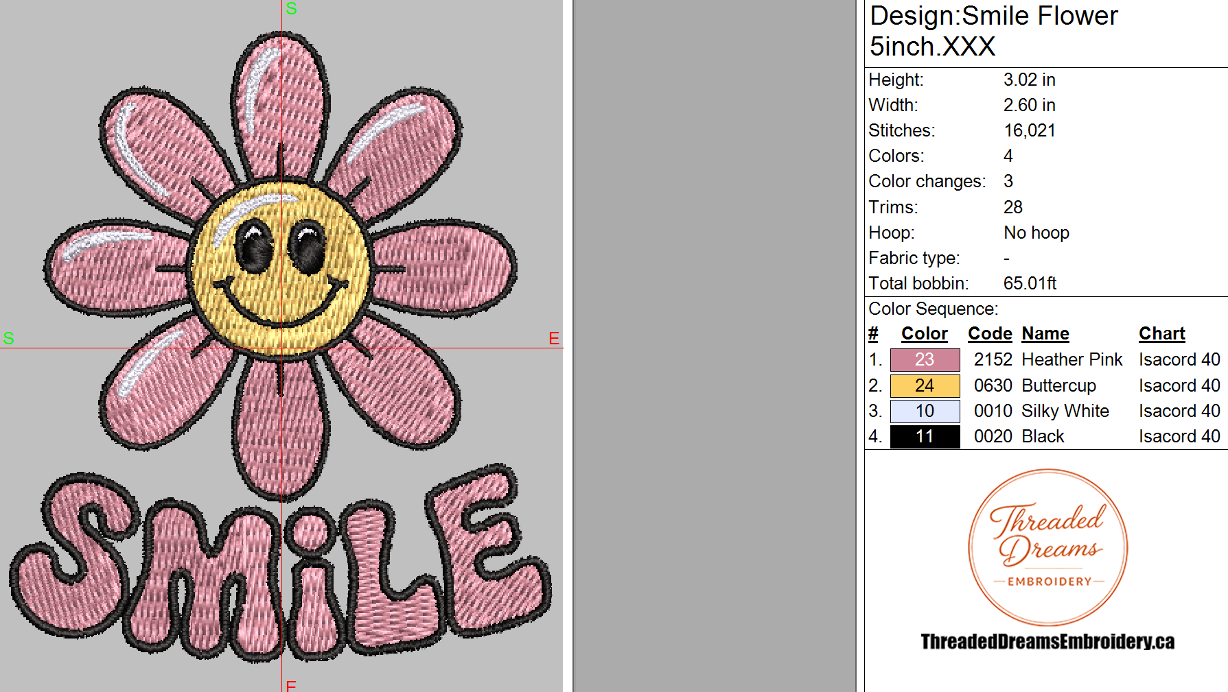 Smile Flower Embroidery Design File | Digital Download | 6 Sizes & 7 Formats Included (Copy) Threaded Dreams