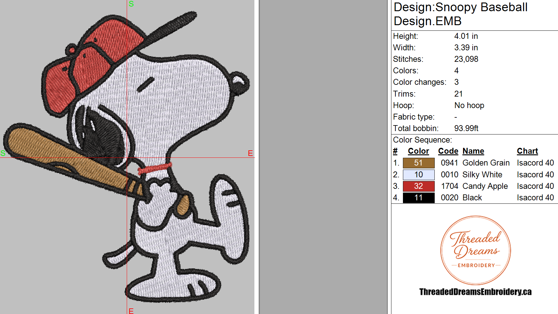 Snoopy Baseball Embroidery Design File | Digital Download | 6 Sizes & 7 Formats Included Threaded Dreams