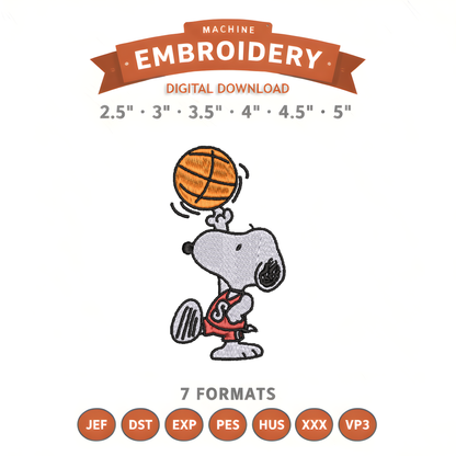 Snoopy Basketball Embroidery Design File | Digital Download | 6 Sizes & 7 Formats Included Threaded Dreams