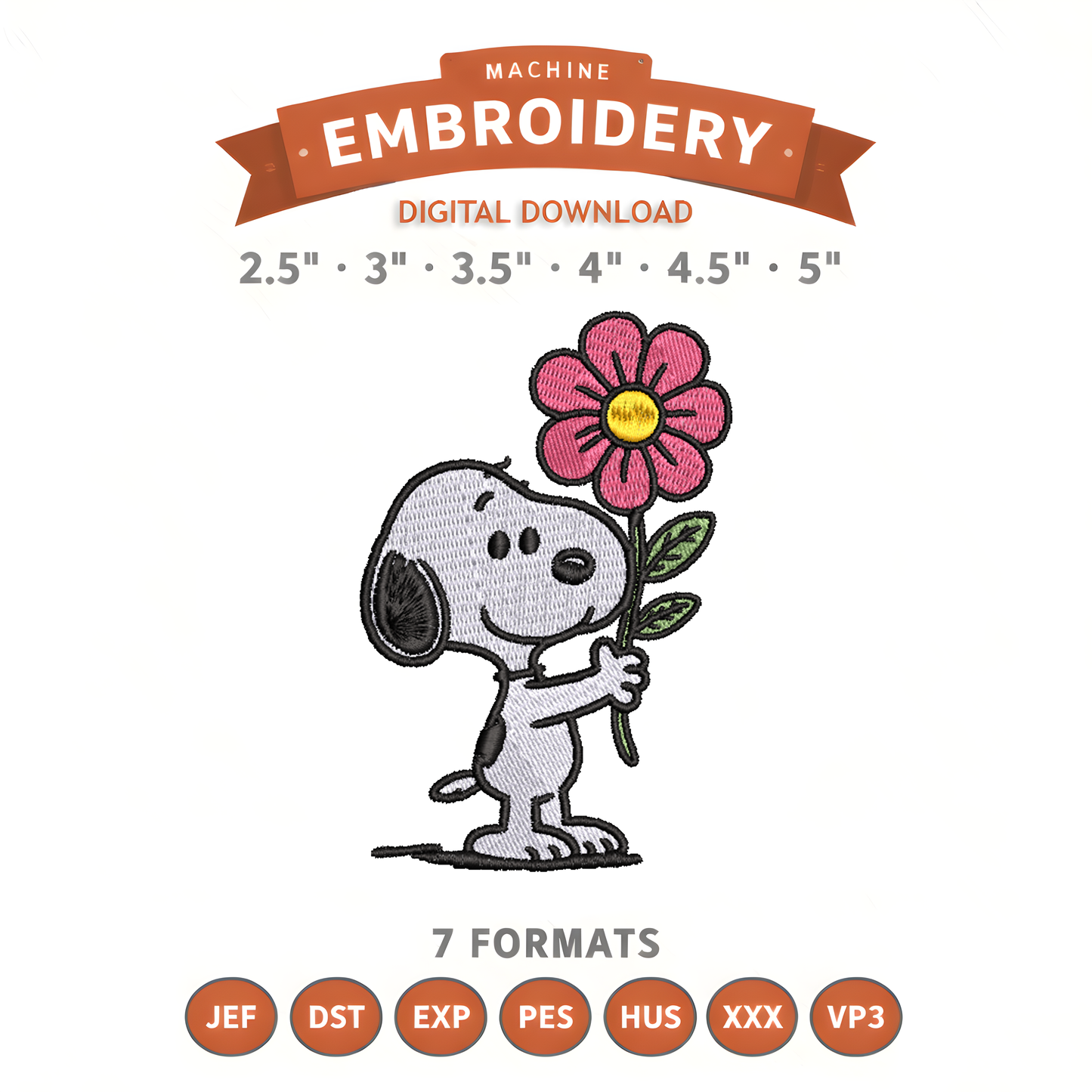Snoopy Flower Embroidery Design File | Digital Download | 6 Sizes & 7 Formats Included Threaded Dreams