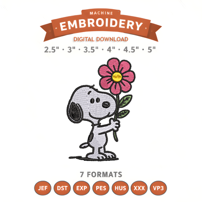 Snoopy Flower Embroidery Design File | Digital Download | 6 Sizes & 7 Formats Included Threaded Dreams