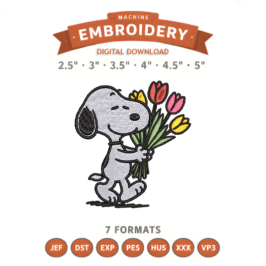 Snoopy Flowers Embroidery Design File | Digital Download | 6 Sizes & 7 Formats Included Threaded Dreams