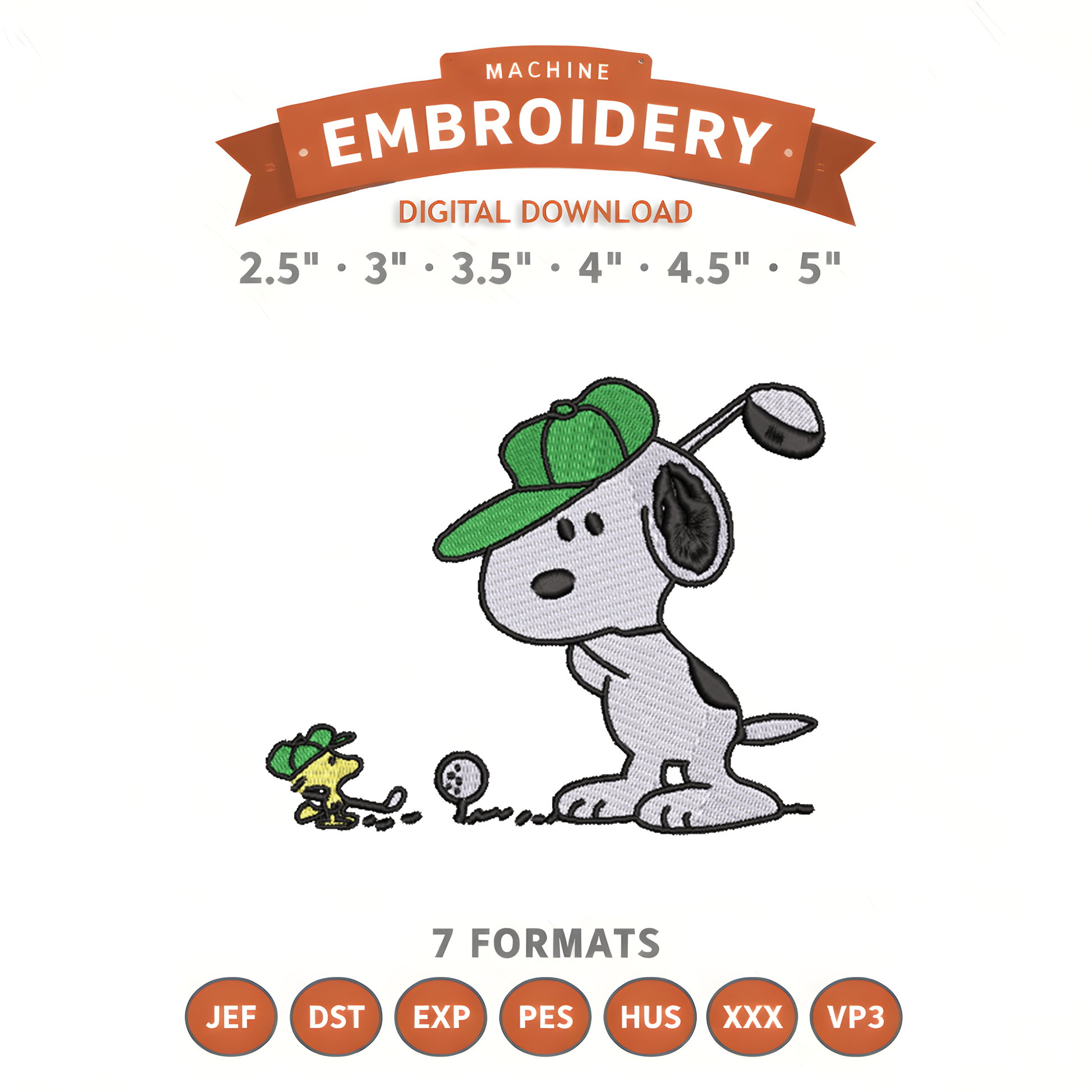 Snoopy Golf Embroidery Design File | Digital Download | 6 Sizes & 7 Formats Included Threaded Dreams