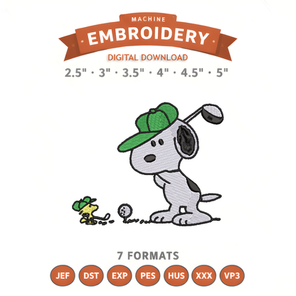 Snoopy Golf Embroidery Design File | Digital Download | 6 Sizes & 7 Formats Included Threaded Dreams