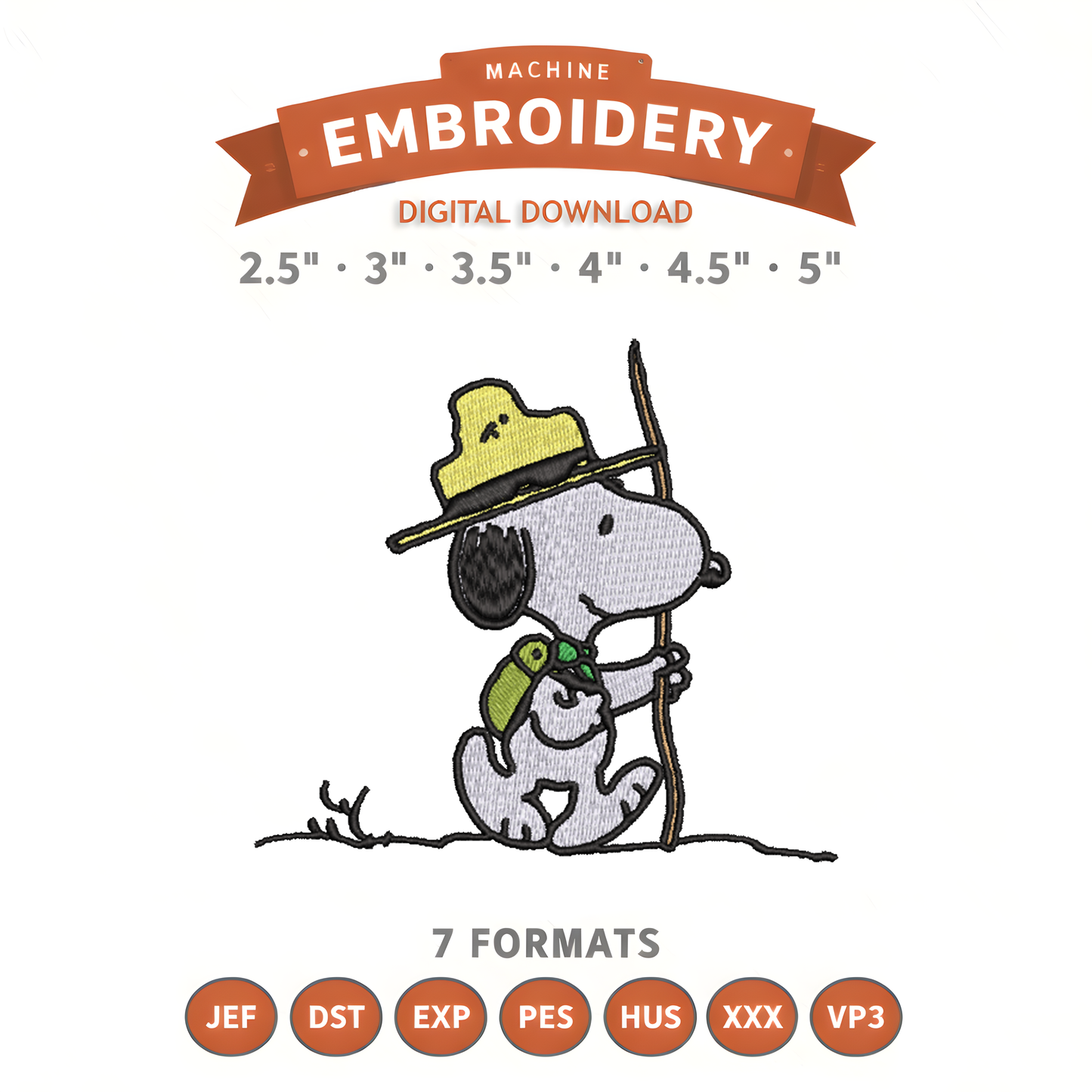 Snoopy Hiking Embroidery Design File | Digital Download | 6 Sizes & 7 Formats Included Threaded Dreams
