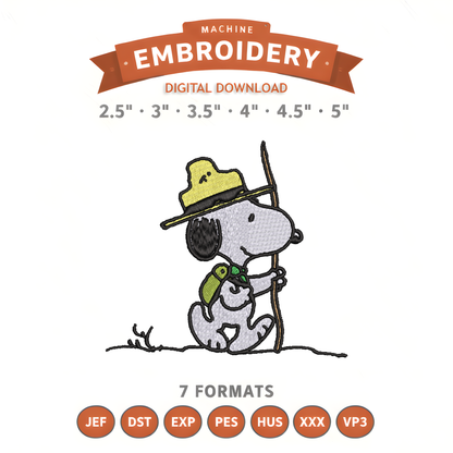 Snoopy Hiking Embroidery Design File | Digital Download | 6 Sizes & 7 Formats Included Threaded Dreams