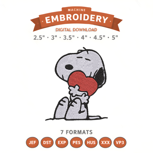 Snoopy Love Embroidery Design File | Digital Download | 6 Sizes & 7 Formats Included Threaded Dreams