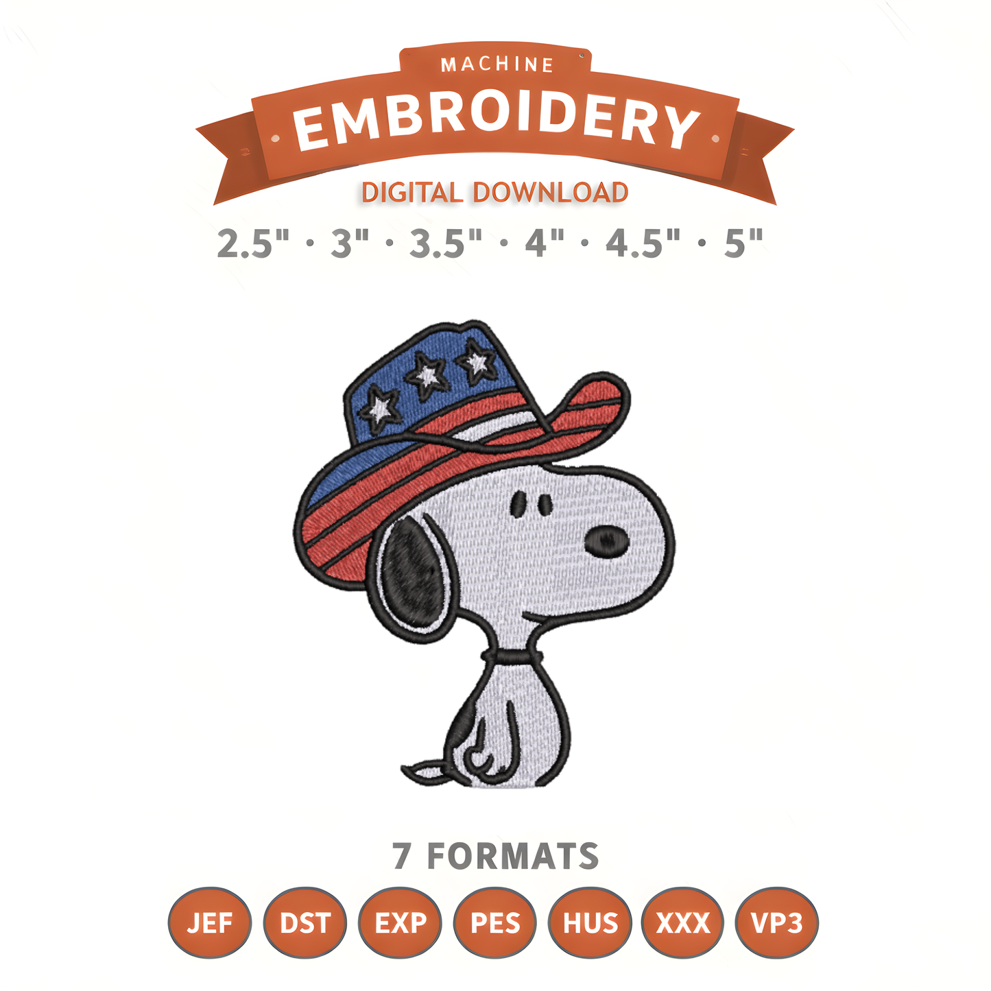 Snoopy USA Embroidery Design File | Digital Download | 6 Sizes & 7 Formats Included Threaded Dreams