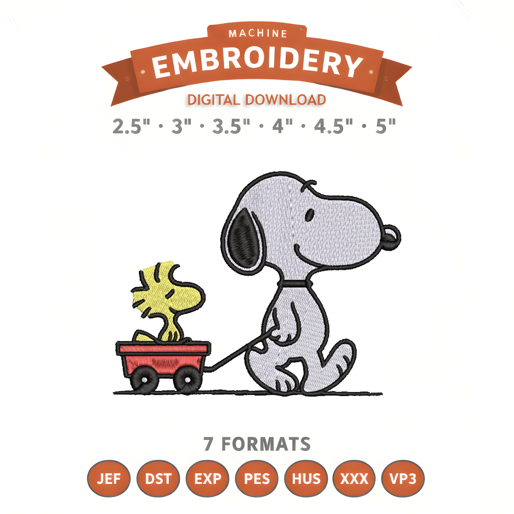 Snoopy Woodstock Wagon Embroidery Design File | Digital Download | 6 Sizes & 7 Formats Included Threaded Dreams