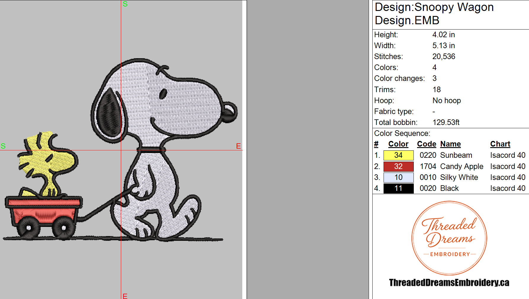 Snoopy Woodstock Wagon Embroidery Design File | Digital Download | 6 Sizes & 7 Formats Included Threaded Dreams