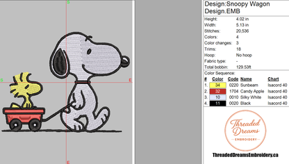 Snoopy Woodstock Wagon Embroidery Design File | Digital Download | 6 Sizes & 7 Formats Included Threaded Dreams