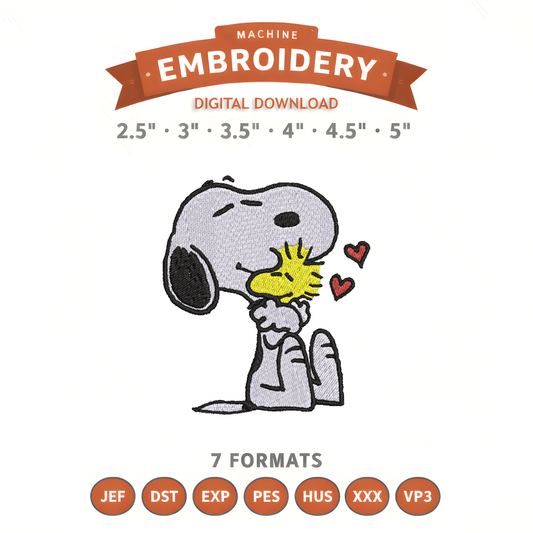 Snoopy and Woodstock Embroidery Design File | Digital Download | 6 Sizes & 7 Formats Included Threaded Dreams