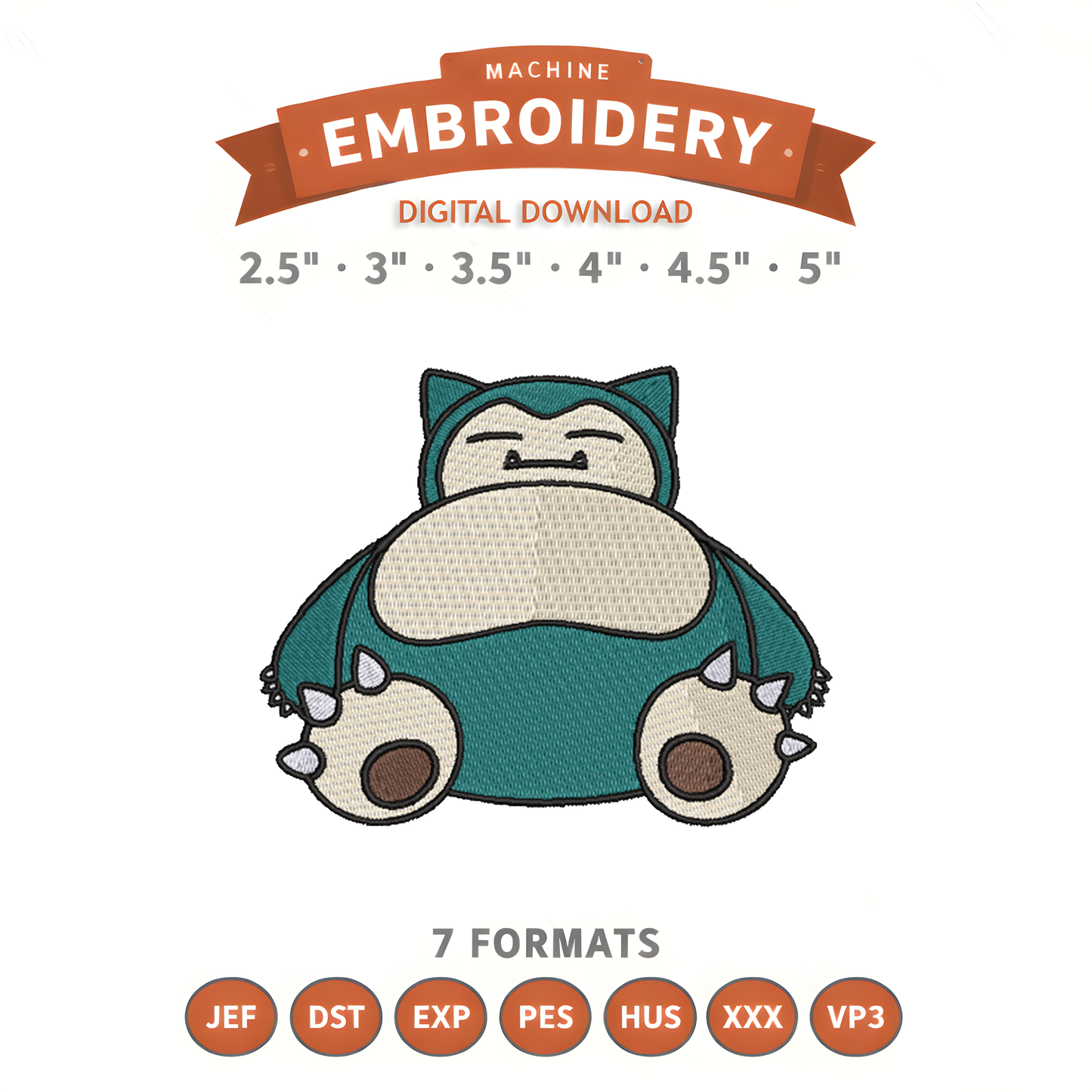 Pokémon Snorlax Embroidery Design File | Digital Download | 6 Sizes & 7 Formats Included Threaded Dreams