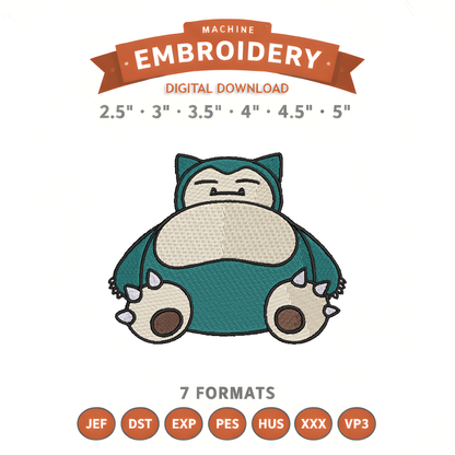 Pokémon Snorlax Embroidery Design File | Digital Download | 6 Sizes & 7 Formats Included Threaded Dreams