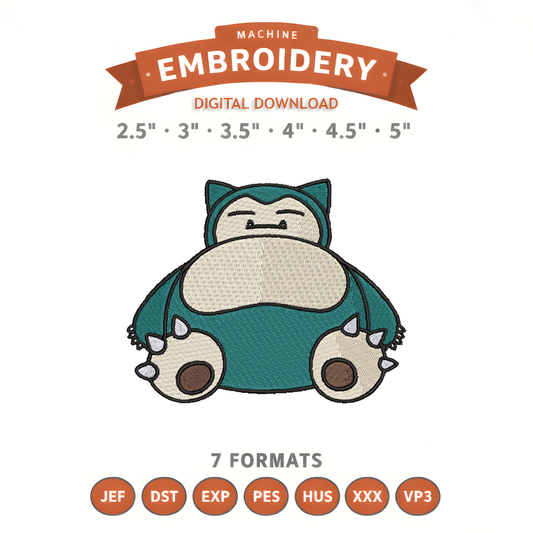 Pokémon Snorlax Embroidery Design File | Digital Download | 6 Sizes & 7 Formats Included Threaded Dreams
