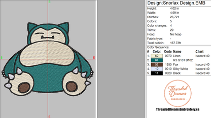 Pokémon Snorlax Embroidery Design File | Digital Download | 6 Sizes & 7 Formats Included Threaded Dreams