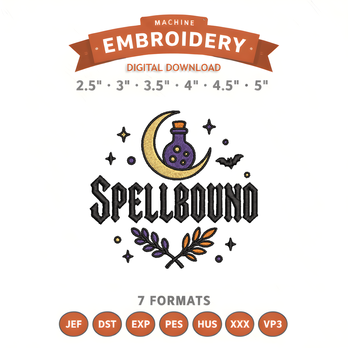 Spellbound Embroidery Design File | Digital Download | 6 Sizes & 7 Formats Included Threaded Dreams