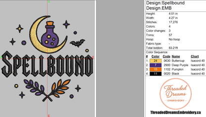 Spellbound Embroidery Design File | Digital Download | 6 Sizes & 7 Formats Included Threaded Dreams
