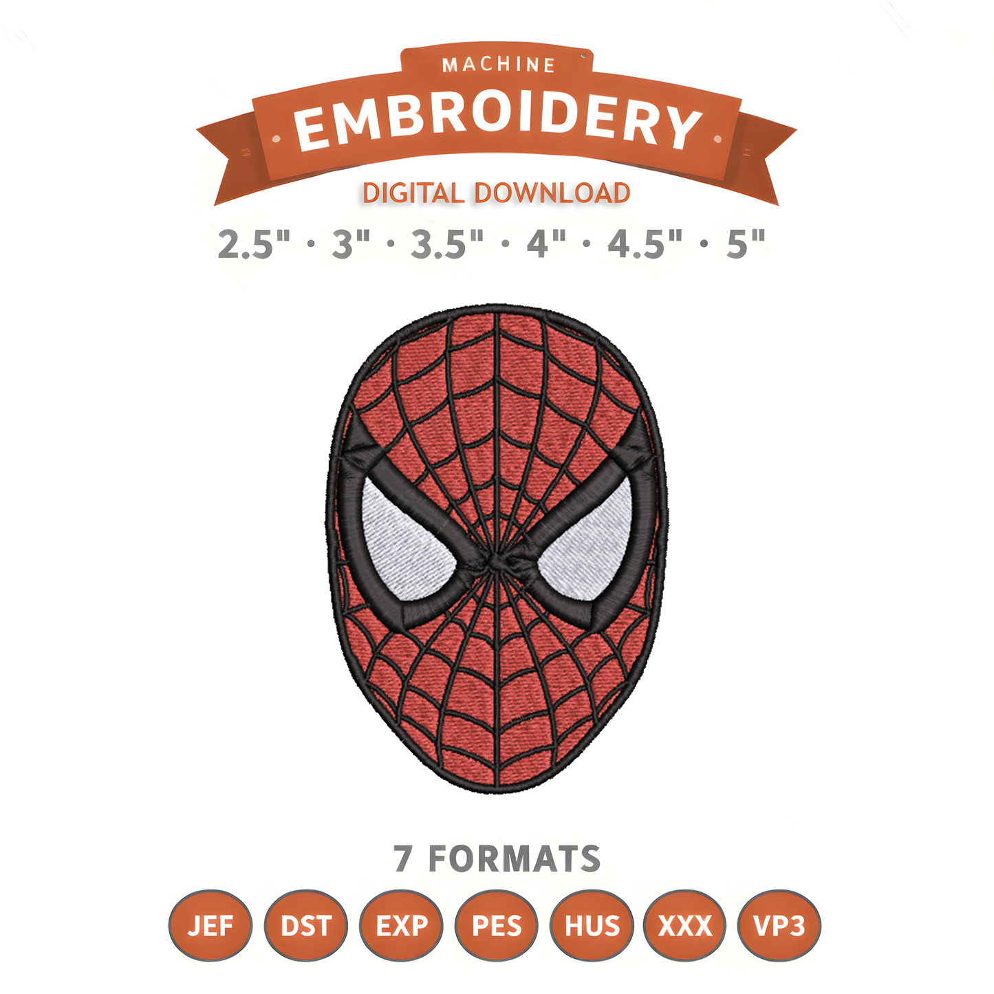Spiderman Face Embroidery Design File | Digital Download | 6 Sizes & 7 Formats Included Threaded Dreams