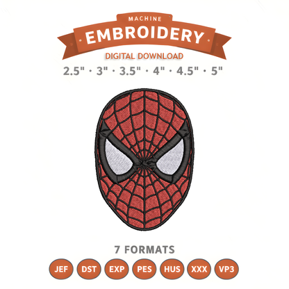 Spiderman Face Embroidery Design File | Digital Download | 6 Sizes & 7 Formats Included Threaded Dreams