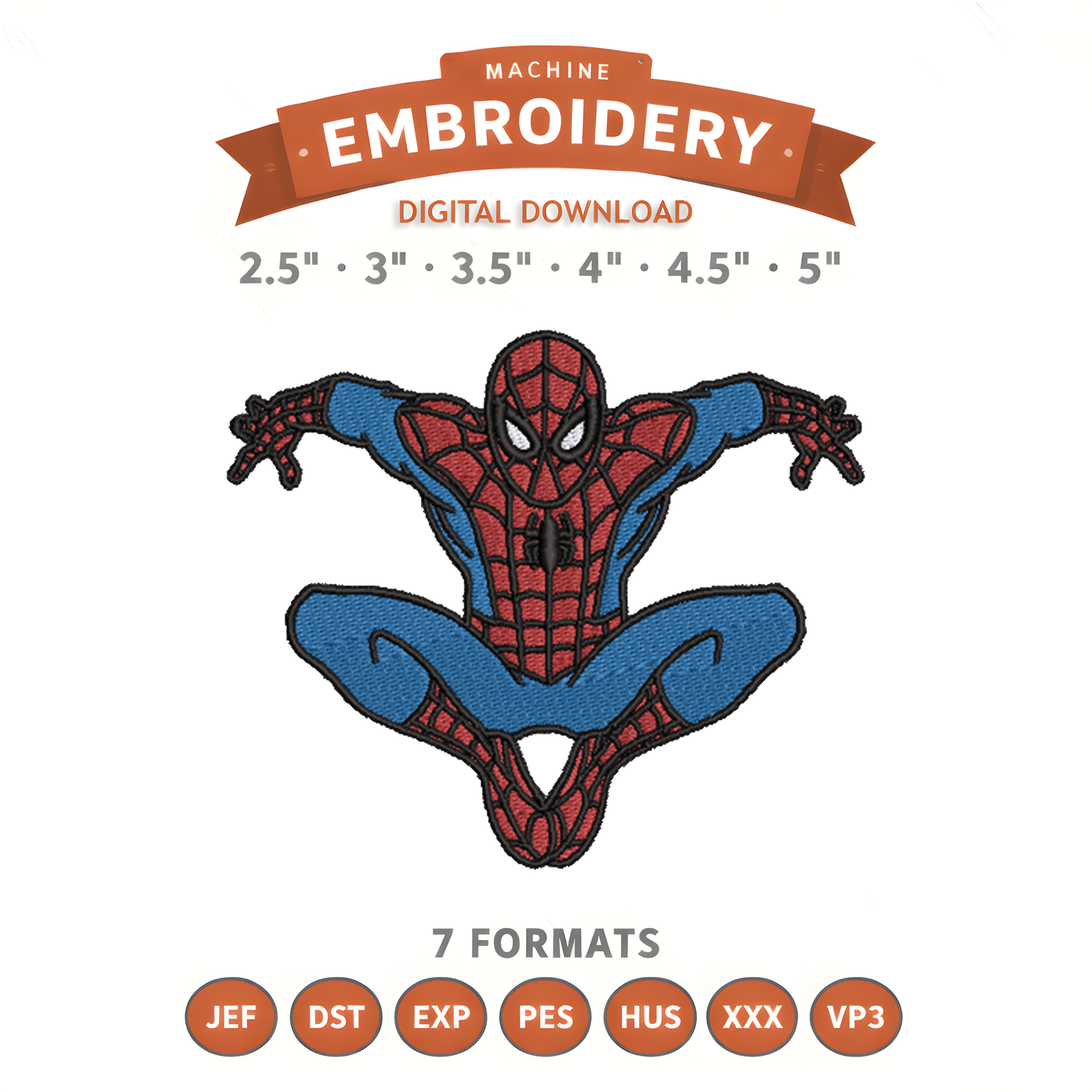 Spiderman Jump Superhero Embroidery Design File | Digital Download | 6 Sizes & 7 Formats Included Threaded Dreams