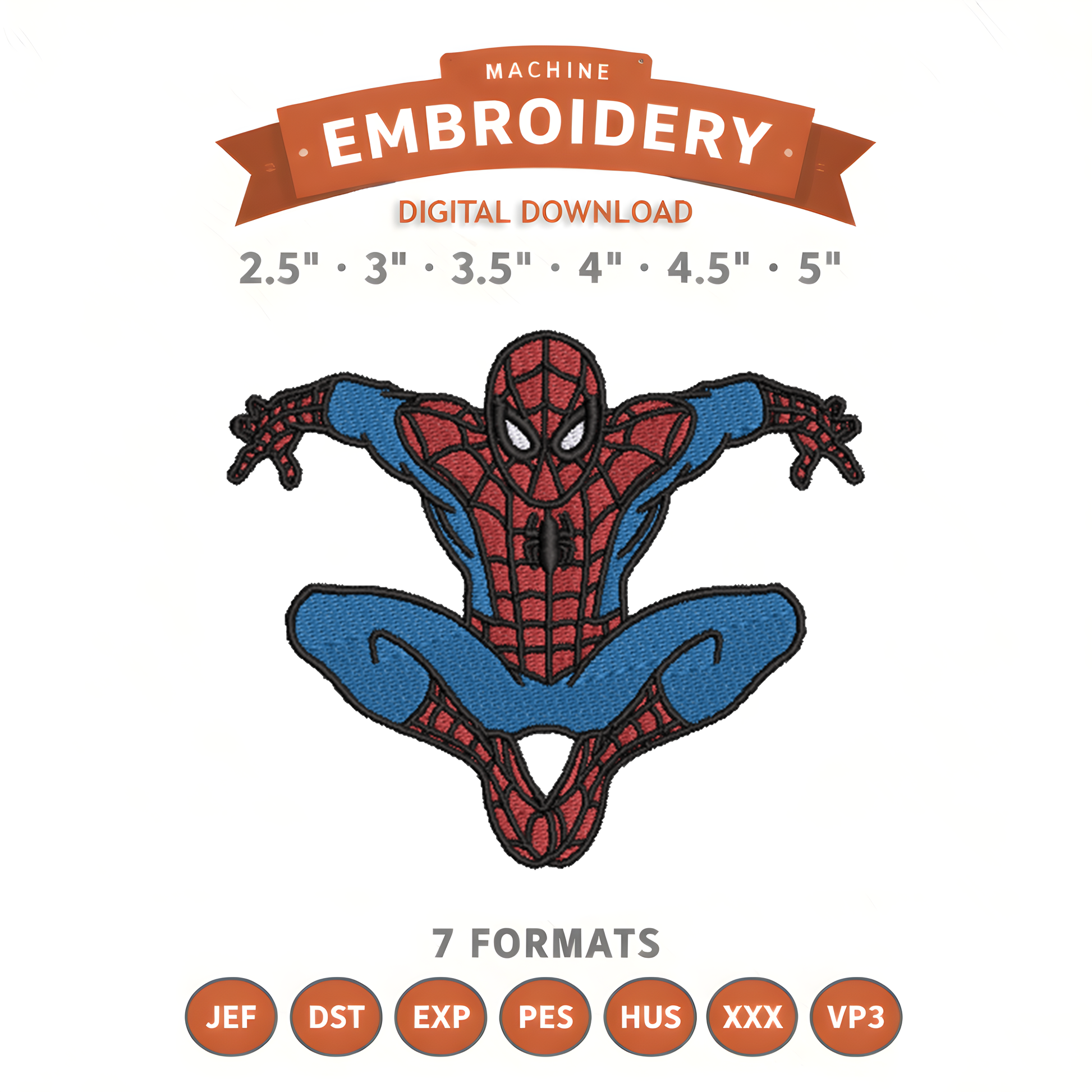 Spiderman Jump Superhero Embroidery Design File | Digital Download | 6 Sizes & 7 Formats Included Threaded Dreams