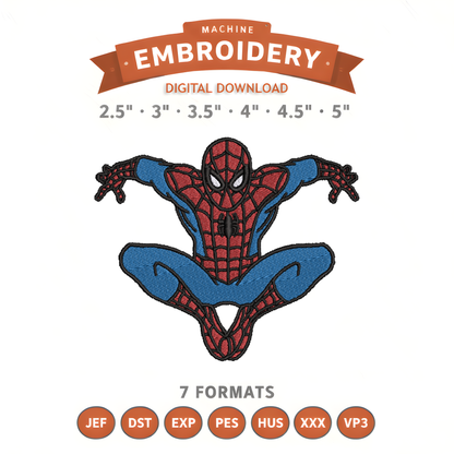 Spiderman Jump Superhero Embroidery Design File | Digital Download | 6 Sizes & 7 Formats Included Threaded Dreams