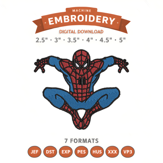 Spiderman Jump Superhero Embroidery Design File | Digital Download | 6 Sizes & 7 Formats Included Threaded Dreams