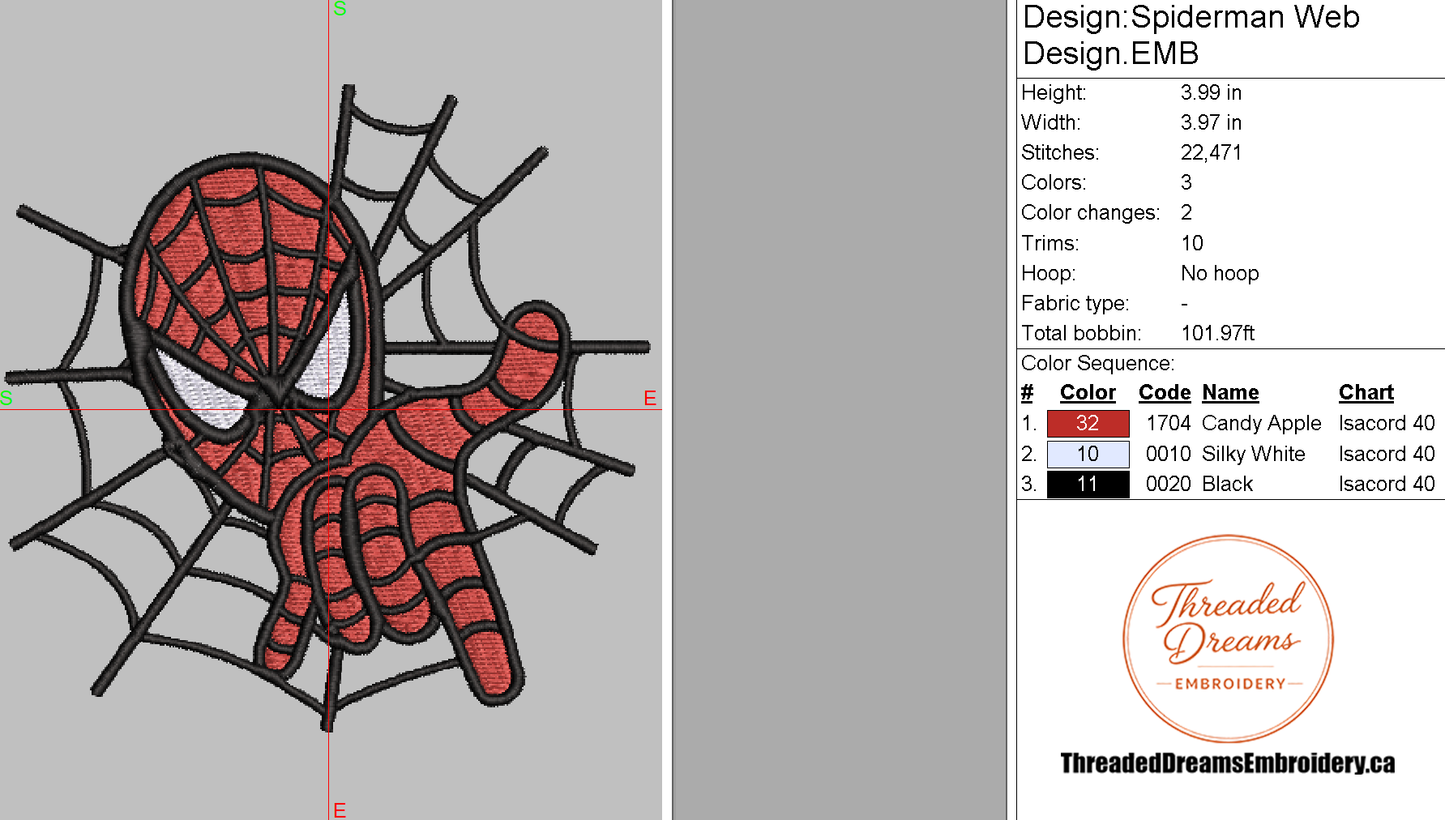 Spiderman Web Embroidery Design File | Digital Download | 6 Sizes & 7 Formats Included Threaded Dreams