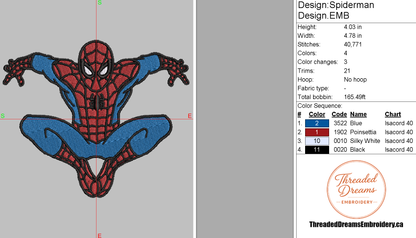 Spiderman Jump Superhero Embroidery Design File | Digital Download | 6 Sizes & 7 Formats Included Threaded Dreams