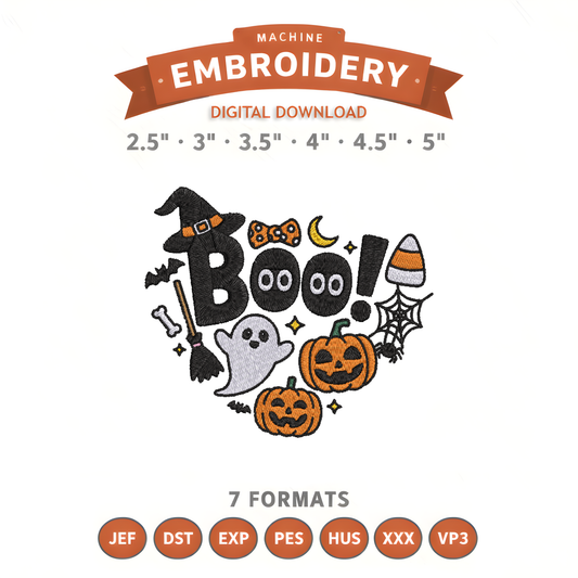 Spooky Boo Halloween Embroidery Design File | Digital Download | 6 Sizes & 7 Formats Included Threaded Dreams