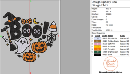 Spooky Boo Halloween Embroidery Design File | Digital Download | 6 Sizes & 7 Formats Included Threaded Dreams