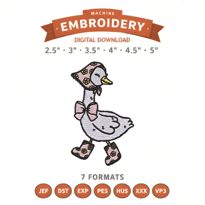 Spring Duck Embroidery Design File | Digital Download | 6 Sizes & 7 Formats Included Threaded Dreams