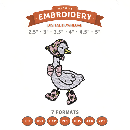 Spring Duck Embroidery Design File | Digital Download | 6 Sizes & 7 Formats Included Threaded Dreams