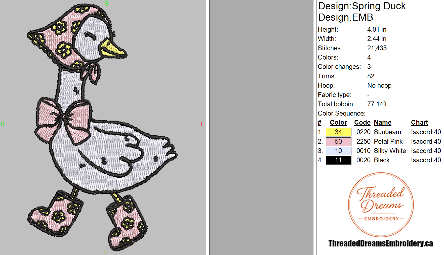 Spring Duck Embroidery Design File | Digital Download | 6 Sizes & 7 Formats Included Threaded Dreams