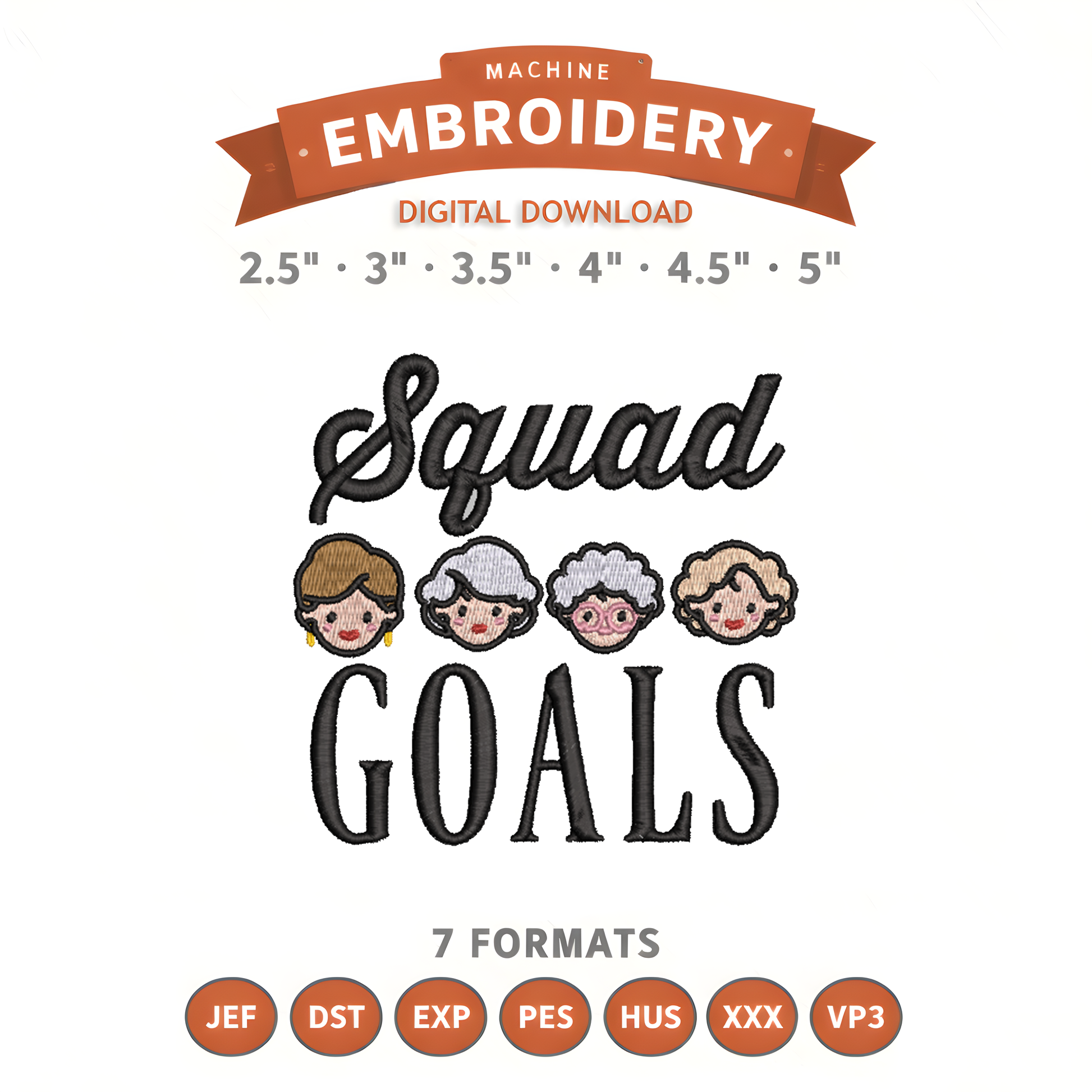 Squad Goals Embroidery Design File | Digital Download | 6 Sizes & 7 Formats Included Threaded Dreams